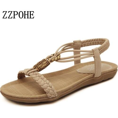 ZZPOHE Summer women flat sandals casual comfortable fashion women sandals beaded large size soft bottom sandals free shipping