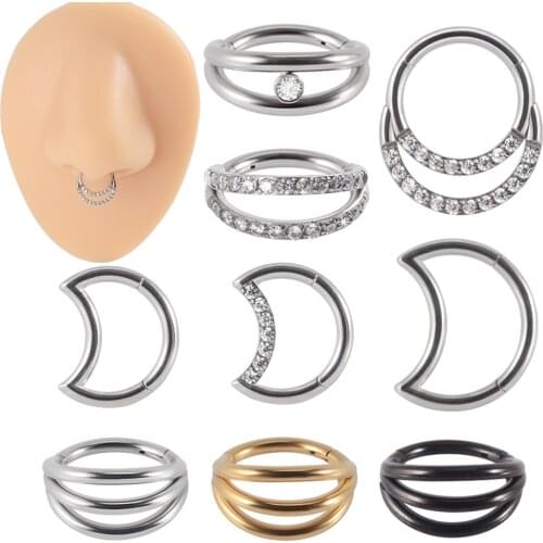 1pcs Stainless Steel Septum Clicker Hoop Ring Nose Stud Ear Tragus Cartilage Daith Helix Lobe Earrings Body Piercing Jewelry 16G