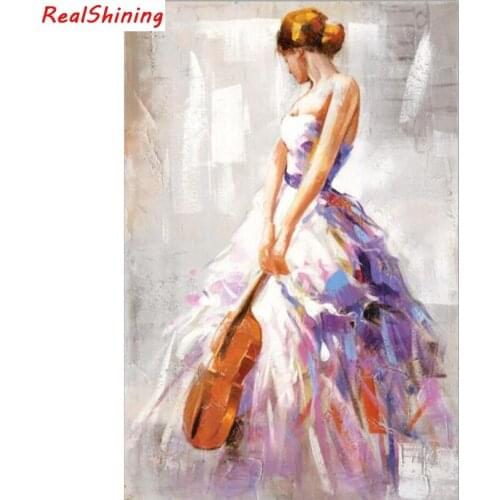 5D Diy Diamond Painting Cross Stitch full Square Diamond Embroidery Watercolor violin girl picture for room Decor H2316