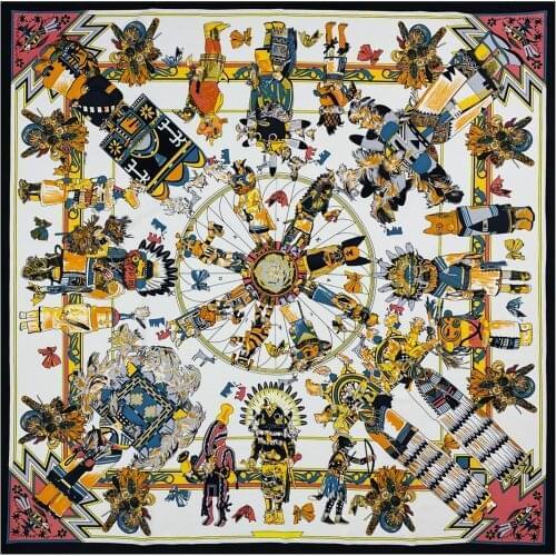 90cm 100% Twill Silk Scarf Hand Rolled Hem Women Shawl Brand Square Hijab Scarf Foulard Head Scarves Bohemia Design Bandana