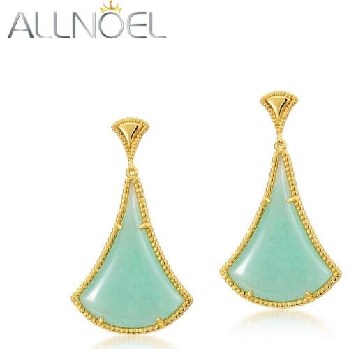 ALLNOEL Solid Brass Earrings For Women Stud Earrings Green Aventurine Water Droplets Gold Plated Copper Stud Earrings 2021 Trend