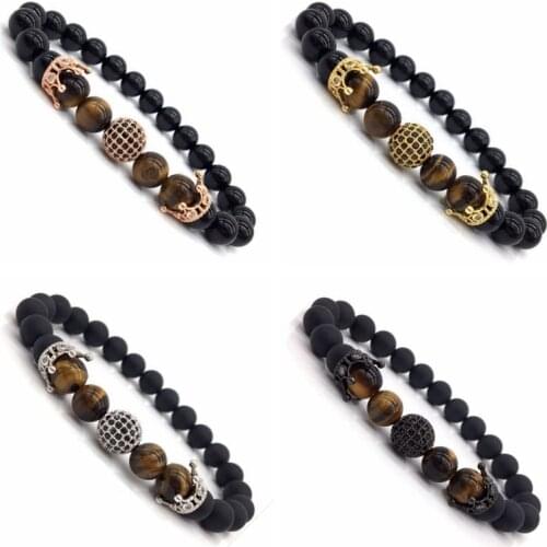 ASHMITA 2019 Trendy Matte Black Stone Imperial Crown And Balls Charm Bracelet For Men Or Women Jewelry Gift