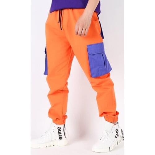 New Orange Contrast Stitching Men Joggers Slacks Sports Sweatpants Casual Drawstring Mens Hip Hop Pants Mens Clothing Trousers