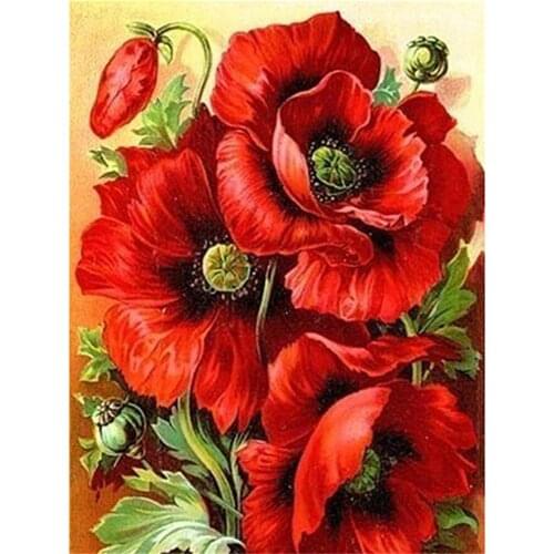 Flower Poppy Printed Fabric 11CT Cross Stitch Patterns Embroidery DMC Threads Needlework Painting Handiwork Sewing Decor