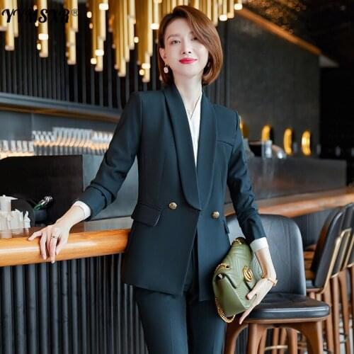 Business Wear Womens Office Work Clothes Autumn and Winter New Business Slim Long-sleeved Suit High-waist Trousers 2 Two-piece