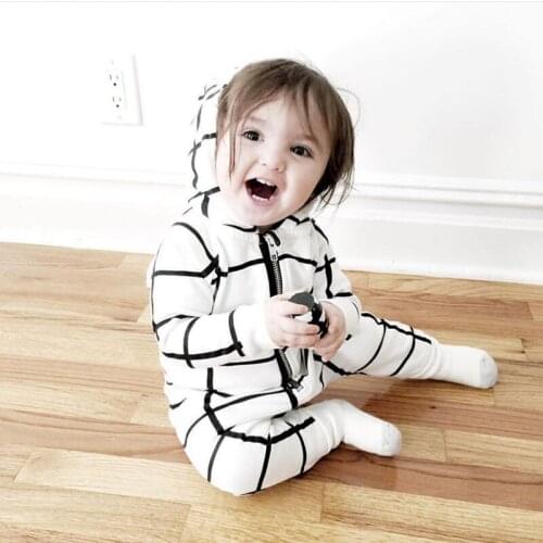 Romper Outerwear Kid White Squares Hoodie Clothes 0-2Y Boy Spring Baby Clothes Fashion Romper Newborns Baby Long Sleeve Clothes
