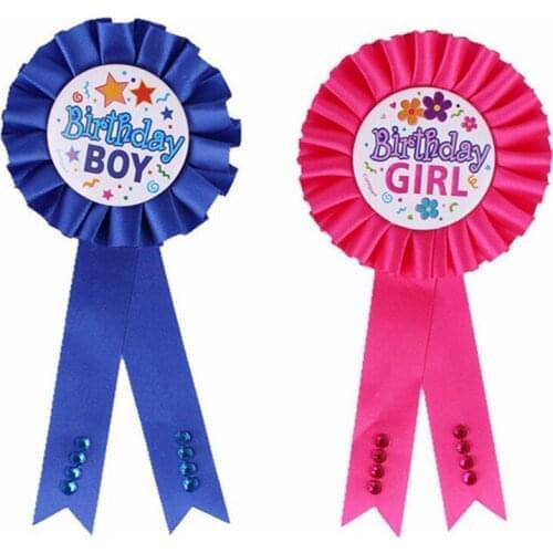 Birthday Girl Boy Award Ribbon Rosette Badge Pin Childrens Party Favors