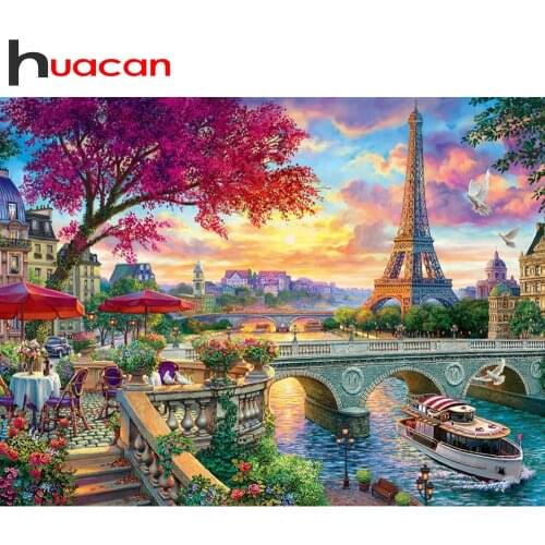 Huacan 5d DIY Diamond Painting Sunset Bridge Full Square/round Diamond Embroidery Mosaic Landscape Handmade Gift