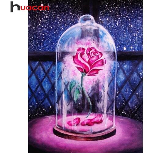 Huacan Diamond Art Painting Mosaic Rose Flower Home Decor Diamond Embroidery Floral Cross Stitch Wall Sticker