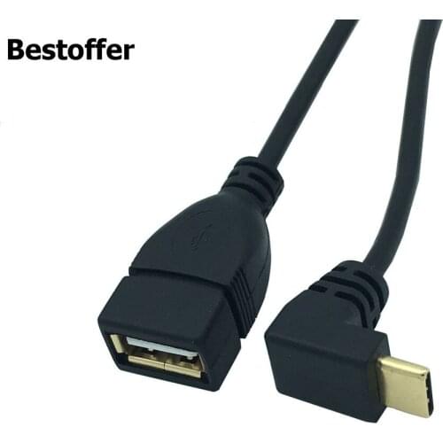 3 Styles 25cm Length Type C Angled 90 Degree to USB 2.0 Female OTG Data Cable for Mac book Tablet