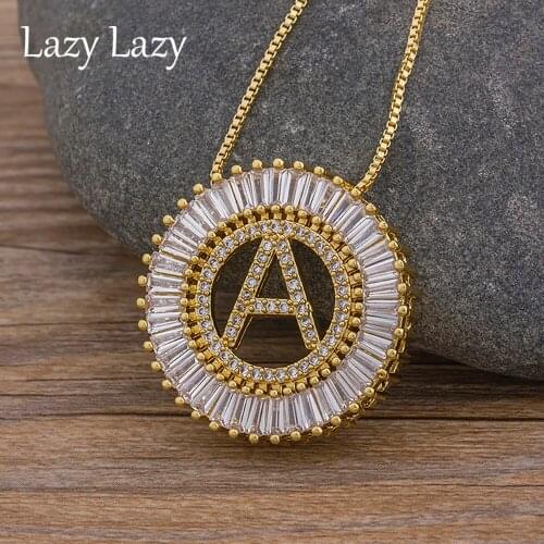 Fashion Copper White Cubic Zirconia 26 Alphabet Letter Pendant Necklaces A-Z Initial Charm Chain Necklace Women Jewelry Collar