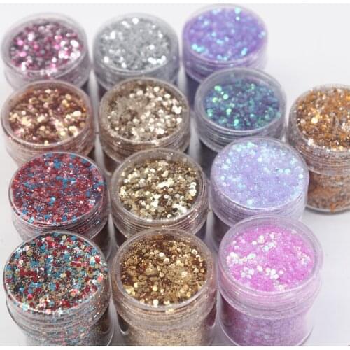 1 Can 10ml Champagne Silver Gold Mixed Purple Series Nail Powder Kit Gloss Glitter Powder Sequins for Nail Polish Decoration Art