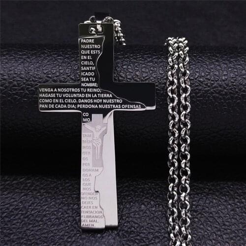 Stainless Steel Catholicism Bible Cross Big Necklaces Chain Women Silver Color Pendant Necklaces Jewelry collar cruz N4299S05