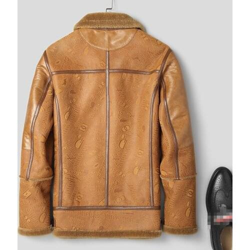 Genuine Leather Mens Winter Jacket Sheepskin Coat for Men Real Wool Fur Warm Jackets Plus Size L12-5018 MY1620