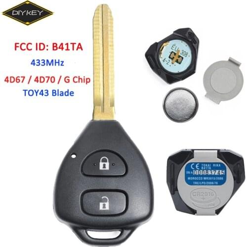 DIYKEY Genuine FCC: B41TA for Toyota Hilux Yaris Vigo 433MHz G/ 4D67/ 4D70 Chip Replacement Remote Key Fob 2 Button TOY43 Blade
