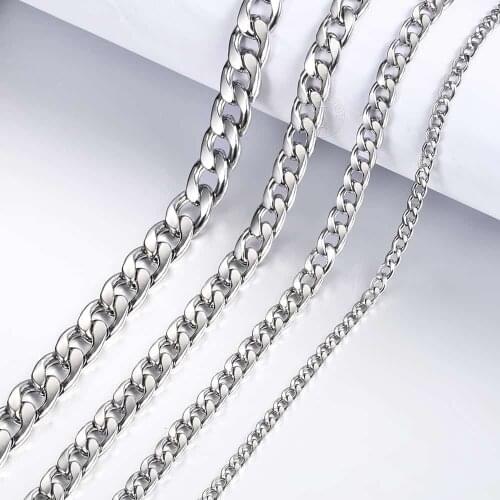 4/6/8/10mm Mens Women Stainless Steel Necklace Flat Curb Cuban Chain Link Fashion Jewelry Gold Silver Color 20"-24 " KNM172A