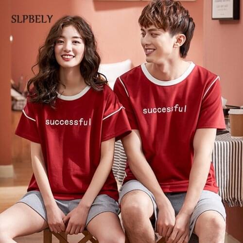SLPBELY Couple Pajamas Set Homesuit Summer 100% Cotton Red Lover Sleepwear Men And Women Pyjamas Pijamas Homewear Nightwear 2021