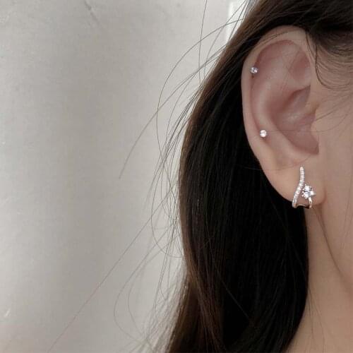 POPACC 925 Sterling Silver Zircon Geometric Curve Stud Earrings for Women Sweet Party Jewelry Gifts 2020 New Arrival