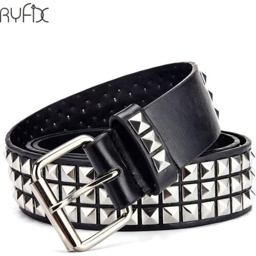 RYFIX 2021 Unisex Fashion Belt Rivet Belt for Women&Men Studded Belt Punk Rock With Pin Buckle Woman Belt Black ceinture femme