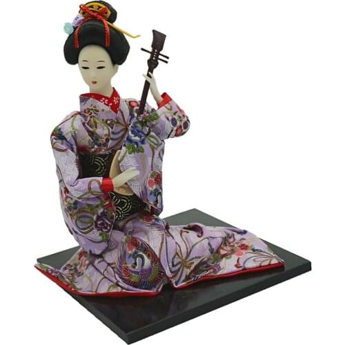 16inch Geisha Japanese Doll, Sitting Folk Kimono Doll Maiko Doll Puppet Stand on Base, for Home and Hotel Display Decor