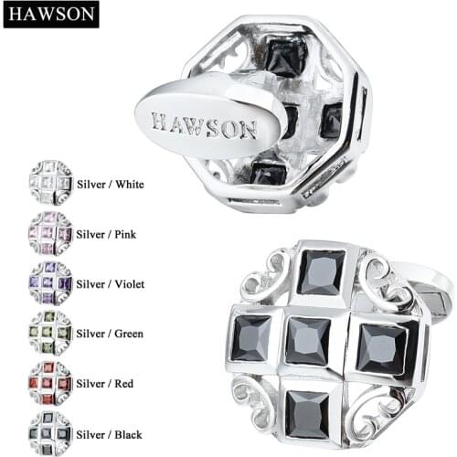 HAWSON Luxury Black&Red Zircon Cufflinks Mens Wedding French Shirt Cuff Button High Quality