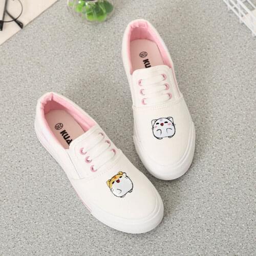 Women White Sneaker Lady Slip-On Canvas Shoes Girl Cute Graffiti Flats Shoes Spring New Casual Canva Footwear 2021 tenis Female