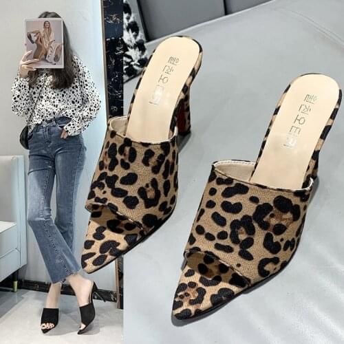 2022 New Brand Design Sandals Leopard Slippers Large Women Shoes Size 43 High Heel Sandals Black Green Orange shoes women