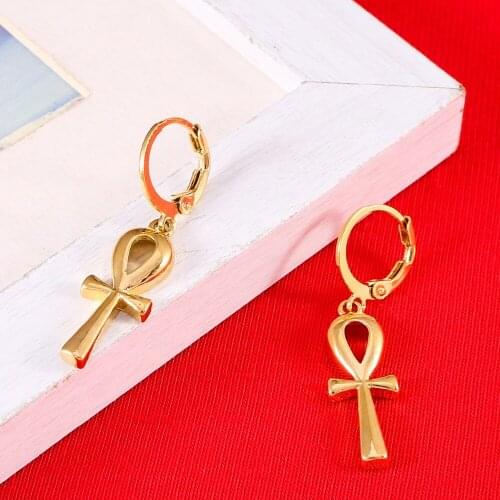 Classic Ankh Earrings Gold Color Egyptian Cross Jewelry Women Egypt Hieroglyphs Crux Ansata Earrings
