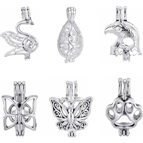 10pcs Pearl Cage Mermaid Vintage Filigree Diffuser Locket Pendants For DIY Jewelry Aromatherapy Essential Oil Diffuser Necklace