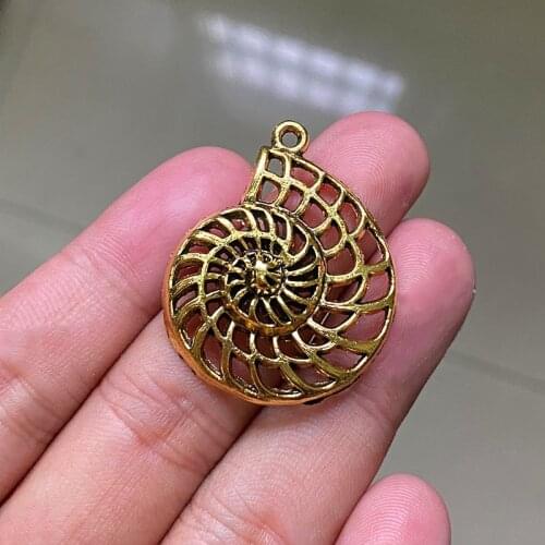 12pcs 28x36mm Spiral Shell Charms Pendants Antique Gold Tone Jewelry Making DIY Bracelet Necklace Handmade Craft