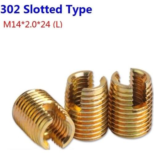 20PCS/LOT M14 Galvanized Self Tapping Insert Screw Bushing 302 Slotted Type Wire Thread Insert Nut Repair Screws M14*2.0*24 (L)