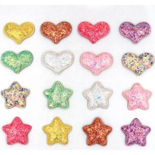 20pcs/lot Multi color Shiny Heart Padded Appliques for DIY Children Headdress Accessories