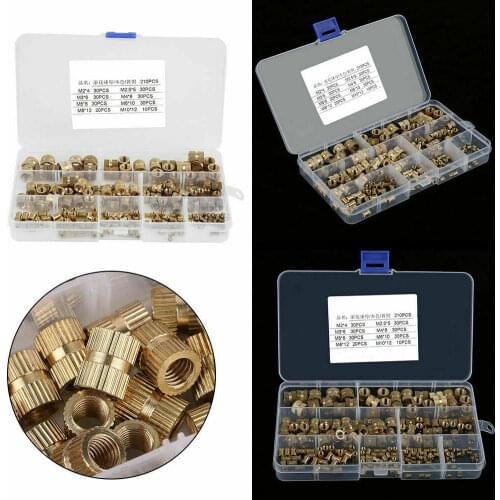 210Pcs M2-M10 Brass Knurled Insert Nuts Threaded Insert Screws Assortment Set Kit Industry Machinery Nut Injection Tools