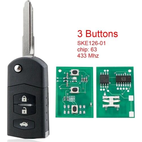 3 Buttons 433MHz Flip Remote Car Key Fob with ID63 80bit Chip SKE126-01 Fit for MAZDA Car 2 M2 Demio /3 M3 Axela