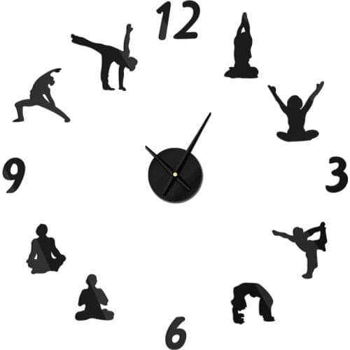 DIY 3D Yoga Sport Frameless DIY Giant Wall Clock Time Mirror Large Numer Wall Clock Sticker Fitness Modern Watch Decor