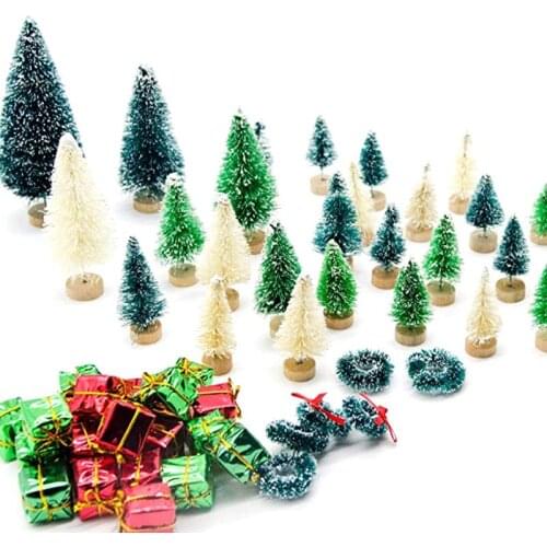 56 Pcs Artificial Mini Christmas Trees Miniature Sisal Frosted Christmas Trees Bottle Brush Trees for DIY Crafts Home