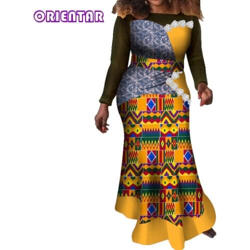 2020 African Dresses for Women Patchwork African Wax Print Long Dashiki Anakra Dress Bazin Riche Party Robe Plus Size WY7653