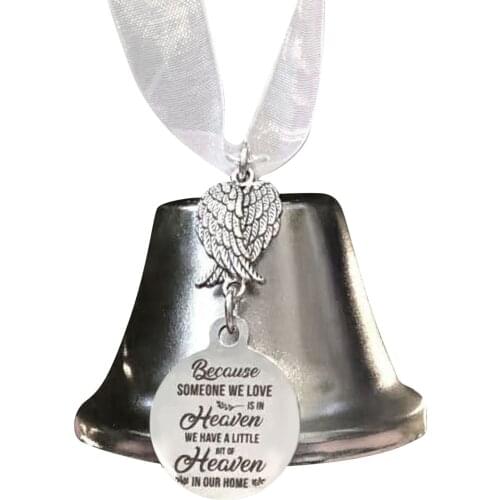 Angel Wings Wind Chimes Bell Decoration Heaven Christmas Ornament Pendant Angel Wing Link Silver Bell Memorial Gift Wind Chimes