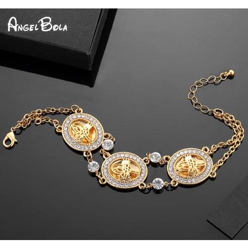 Arab Middle East Geometry Gold Luxury Jewelry Bracelet Muslim Islamic Crystal Women Bracelet Wedding Party Holiday Gift