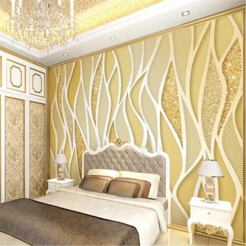 Beibehang Wallpaper custom murals living room bedroom golden luxurious gold powder flashing line 3D TV background wall