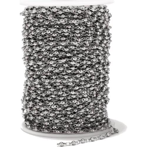 2.5MM width stainless steel Curb Chain ball beads Link in Bulk for Necklace Jewelry Accessories DIY Making