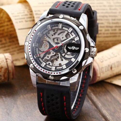 Winner Silicone Rubber Band Mens Sport Watch Skeleton Steampunk Automatic Mechanical Relogio Masculino Self Wind Male Clock