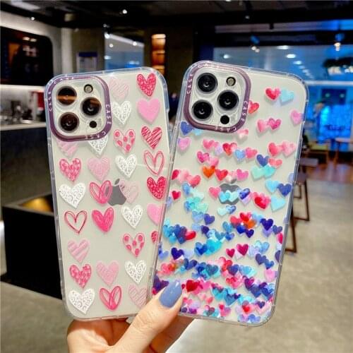 Doodle love phone case Fro iPhone 6 6s 7 8 Plus Cartoon heart-shaped mobile phone set X XR 11 12 Pro XS Max 12 Mini phone case