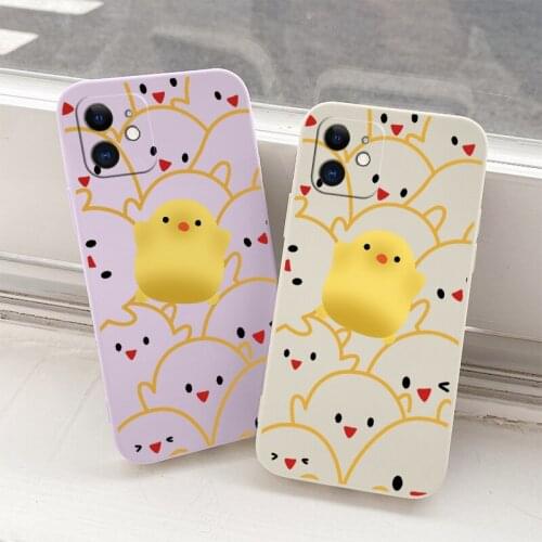 Cute Chick Liquid Phone Case For iPhone 12 Pro Max Mini 11 Pro Max X XR XS MAX Camera Soft Back Cover On SE2020 8 7 6 6S Plus