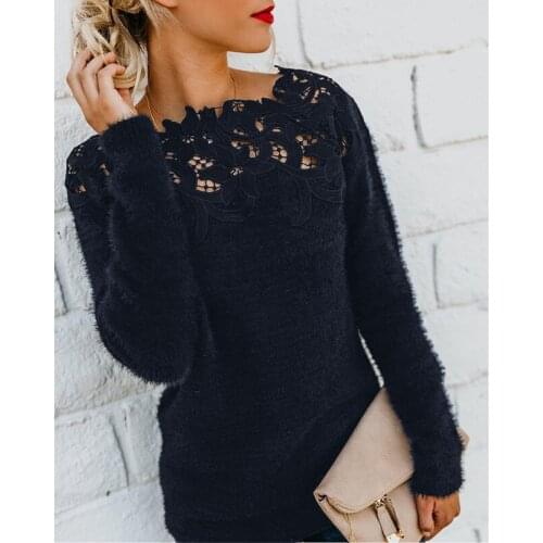 CS063 New Woll Sweater For Women Autumn Winter Casual Pullover Lace Patchwork Long Sweater Pull Femme Plus Size S-5XL