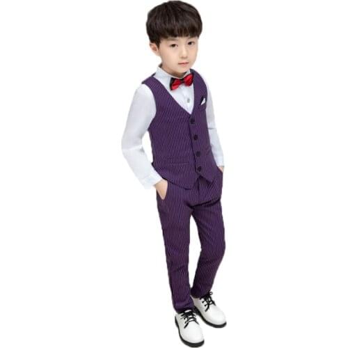 Kids Stripe Wedding Suit Brand Flower Boys Formal Tuxedos School Suit Kids Summer Clothing Set Birthday Dance Prom Dress Costume