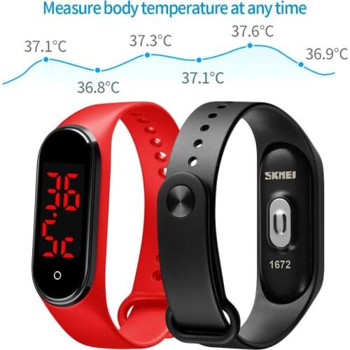 SKMEI 1672 LED Electronic Bracelet Touch Screen Body Temperature Track Women Men Digital Watches Healthy Life Relogio Masculino