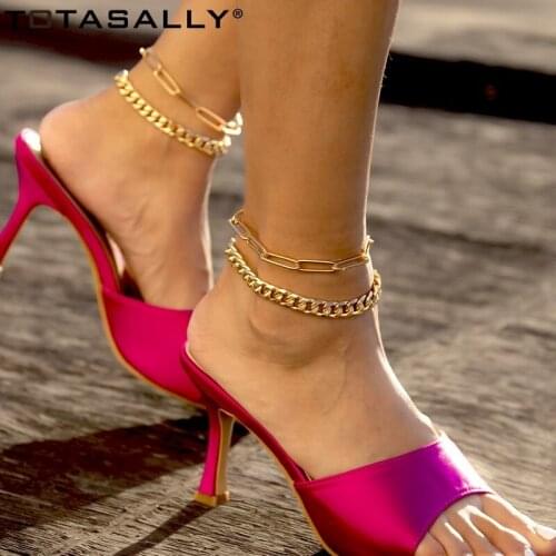 F.J4Z 2021 Hot Womens Anklets Bohemian Punk Cuban Chains Leg Bracelets Girls Summer Beach Footchains Jewelry Gifts