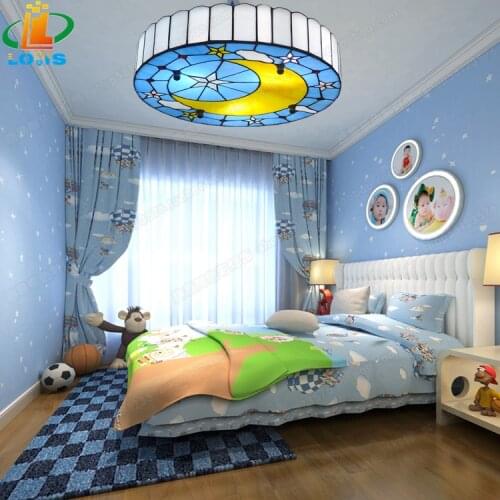 The new moon and the stars in the Mediterranean glazed ceiling lamps Tiffany bedroom balcony children room study of blue lights