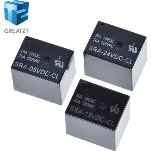 GREATZT 10Pcs 5V 12V 24V 20A DC Power Relay SRA-05VDC-CL SRA-12VDC-CL SRA-24VDC-CL 5Pin PCB Type In stock Black Automobile relay